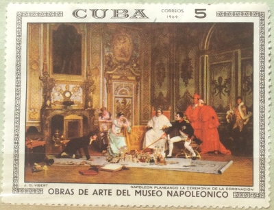 Почтовая марка Куба (Cuba correos) Napoleon planned his coronation; by JG Vibert | Год выпуска 1969 | Код каталога Михеля (Michel) CU 1498