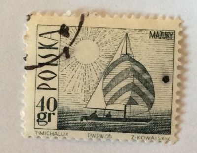 Почтовая марка Польша (Polska) Amethyst yacht on Masurian Lake | Год выпуска 1966 | Код каталога Михеля (Michel) PL 1707-2