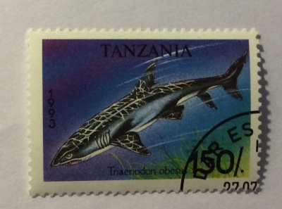 Почтовая марка Танзания (Tanzania) Whitetip Reef Shark (Triaenodon obesus) | Год выпуска 1993 | Код каталога Михеля (Michel) TZ 1588