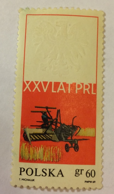 Почтовая марка Польша (Polska) Combine harvester | Год выпуска 1969 | Код каталога Михеля (Michel) PL 1932