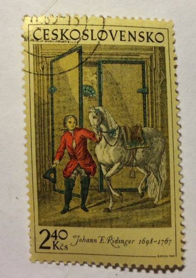 Почтовая марка Чехословакия (Ceskoslovensko) Groom and Horse, by Johann E. Ridinger (1734) | Год выпуска 1969 | Код каталога Михеля (Michel) CS 1874
