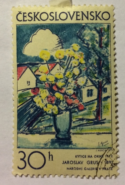 Почтовая марка Чехословакия (Ceskoslovensko) Flowers in Window, by Jaroslav Grus (1972) | Год выпуска 1973 | Код каталога Михеля (Michel) CS 2117-2