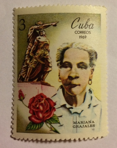 Почтовая марка Куба (Cuba correos) Mariana Grajales, rose and statue | Год выпуска 1969 | Код каталога Михеля (Michel) CU 1457-2