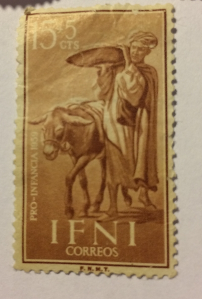 Почтовая марка Испания (IFNI) (IFNI correos) Donkey (Equus asinus), Native | Год выпуска 1959 | Код каталога Михеля (Michel) ES-IF 182
