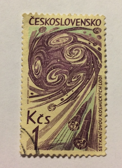 Почтовая марка Чехословакия (Ceskoslovensko ) Twin space craft | Год выпуска 1965 | Код каталога Михеля (Michel) CS 1518-2