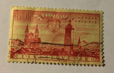 Почтовая марка Чехословакия (Ceskoslovensko ) Uherské Hradiště | Год выпуска 1957 | Код каталога Михеля (Michel) CS 1006-2