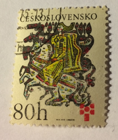 Почтовая марка Чехословакия (Ceskoslovensko ) Man on horseback, by Robert Dúbravec | Год выпуска 1975 | Код каталога Михеля (Michel) CS 2271