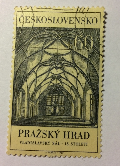 Почтовая марка Чехословакия (Ceskoslovensko) Interior of Hall of King Vladislav | Год выпуска 1967 | Код каталога Михеля (Michel) CS 1706-2