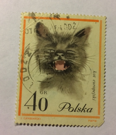 Почтовая марка Польша (Polska) Domestic Cat (Felis silvestris catus) | Год выпуска 1964 | Код каталога Михеля (Michel) PL 1476