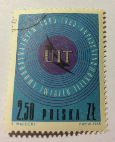 Почтовая марка Польша (Polska) ITU Emblem | Год выпуска 1965 | Код каталога Михеля (Michel) PL 1584