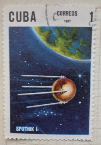 Почтовая марка Куба (Cuba correos) Sputnik 1 | Год выпуска 1967 | Код каталога Михеля (Michel) CU 1351