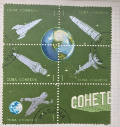 Почтовая марка Куба (Cuba correos) Cuban Postal Rocket Experiment - The 25th Anniversary of Various Rockets and Satellites | Год выпуска 1964 | Код каталога Михеля (Michel) CU 918-922
