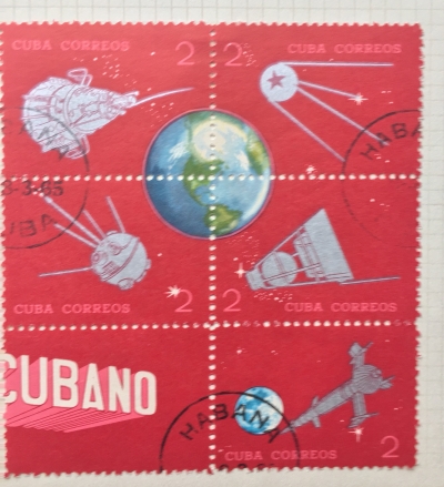 Почтовая марка Куба (Cuba correos) Cuban Postal Rocket Experiment - The 25th Anniversary of Various Rockets and Satellites | Год выпуска 1964 | Код каталога Михеля (Michel) CU 923-927