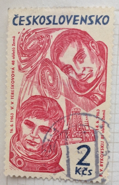 Почтовая марка Чехословакия (Ceskoslovensko ) Walerij Bykowski and Walentina Tereschkowa | Год выпуска 1964 | Код каталога Михеля (Michel) CS 1470