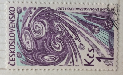 Почтовая марка Чехословакия (Ceskoslovensko ) Space-ships Rendezvous | Год выпуска 1965 | Код каталога Михеля (Michel) CS 1518