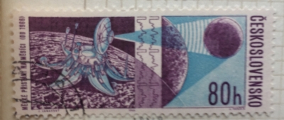 Почтовая марка Чехословакия (Ceskoslovensko ) Satellite making Soft Landing on Moon | Год выпуска 1966 | Код каталога Михеля (Michel) CS 1654