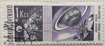 Почтовая марка Чехословакия (Ceskoslovensko ) Satellite, Laser Beam and Binary Code | Год выпуска 1966 | Код каталога Михеля (Michel) CS 1655
