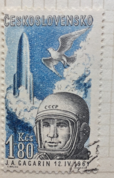 Почтовая марка Чехословакия (Ceskoslovensko ) Gagarin 12.IV.1961 | Год выпуска 1961 | Код каталога Михеля (Michel) CS 1281