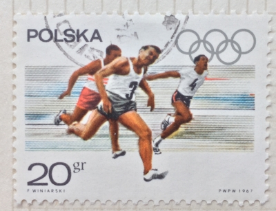 Почтовая марка Польша (Polska) Men's 100-meter race | Год выпуска 1967 | Код каталога Михеля (Michel) PL 1761