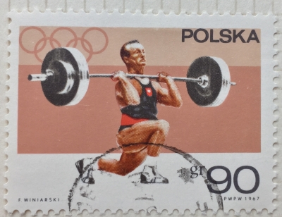 Почтовая марка Польша (Polska) Weightlifter | Год выпуска 1967 | Код каталога Михеля (Michel) PL 1764
