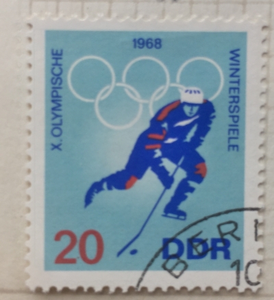 Почтовая марка ГДР (DDR) Ice Hockey | Год выпуска 1968 | Код каталога Михеля (Michel) DD 1338