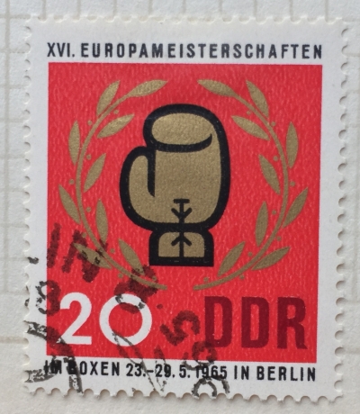Почтовая марка ГДР (DDR) Boxing Gloves | Год выпуска 1965 | Код каталога Михеля (Michel) DD 1101