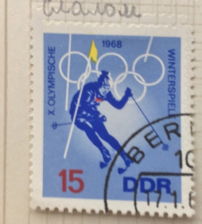 Почтовая марка ГДР (DDR) Skislalom | Год выпуска 1968 | Код каталога Михеля (Michel) DD 1337