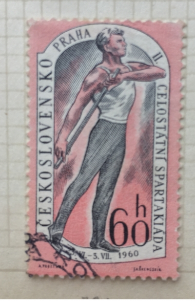 Почтовая марка Чехословакия (Ceskoslovensko ) Gymnast with stick | Год выпуска 1960 | Код каталога Михеля (Michel) CS 1204