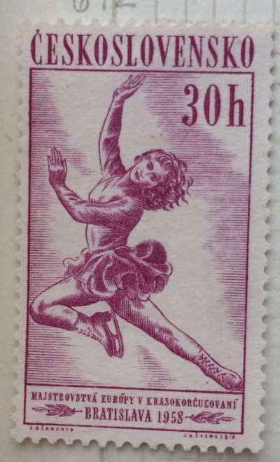 Почтовая марка Чехословакия (Ceskoslovensko ) Figure Skating (European Championships, Bratislava) | Год выпуска 1958 | Код каталога Михеля (Michel) CS 1058