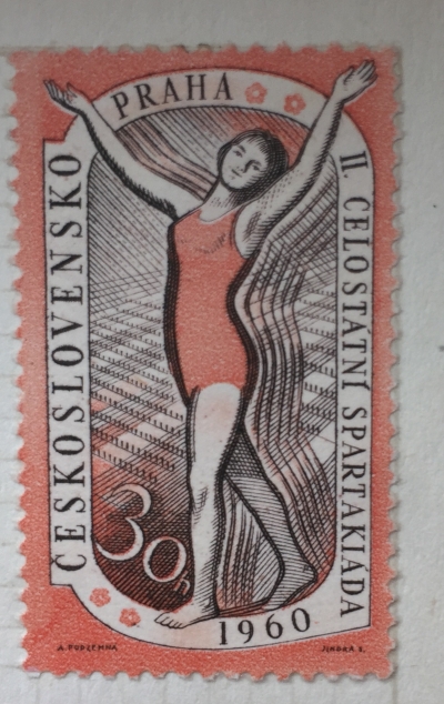 Почтовая марка Чехословакия (Ceskoslovensko ) Gymnastics | Год выпуска 1960 | Код каталога Михеля (Michel) CS 1176