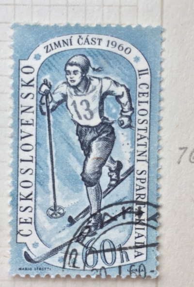 Почтовая марка Чехословакия (Ceskoslovensko ) Skiing | Год выпуска 1960 | Код каталога Михеля (Michel) CS 1177