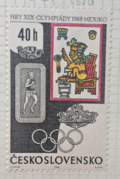 Почтовая марка Чехословакия (Ceskoslovensko ) Runner and Seated Figure (Quetzalcoatl | Год выпуска 1968 | Код каталога Михеля (Michel) CS 1782