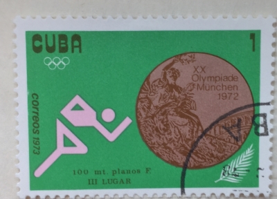 Почтовая марка Куба (Cuba correos) Bronze medal in 100m running womens | Год выпуска 1973 | Код каталога Михеля (Michel) CU 1839