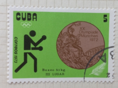 Почтовая марка Куба (Cuba correos) Bronze medal in boxing - flyweight | Год выпуска 1973 | Код каталога Михеля (Michel) CU 1843