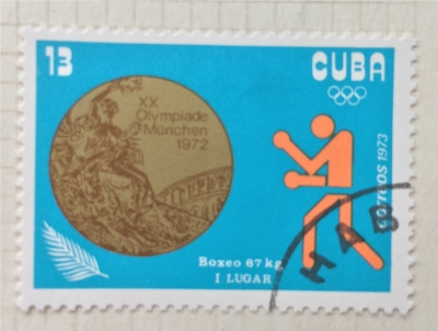 Почтовая марка Куба (Cuba correos) Gold medal in boxing - Welterweight | Год выпуска 1973 | Код каталога Михеля (Michel) CU 1844