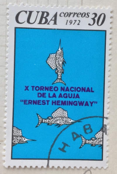 Почтовая марка Куба (Cuba correos) 10 Spear fishing tournament, "Ernest Hemingway" | Год выпуска 1972 | Код каталога Михеля (Michel) CU 1838