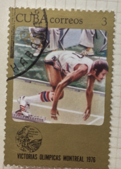 Почтовая марка Куба (Cuba correos) Gold medal: Alberto Juantorena Danger (1950), 400-m-run | Год выпуска 1976 | Код каталога Михеля (Michel) CU 2182