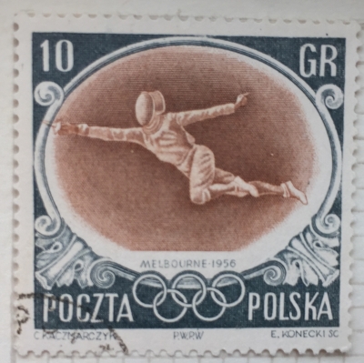 Почтовая марка Польша (Polska) Fencing | Год выпуска 1956 | Код каталога Михеля (Michel) PL 984