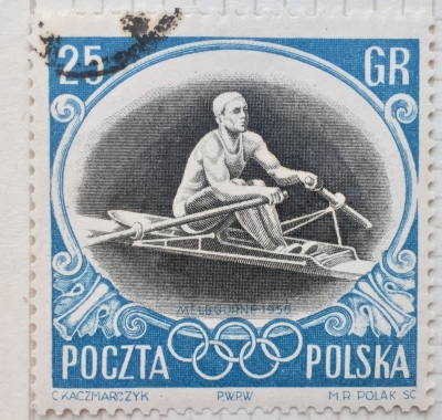 Почтовая марка Польша (Polska) Rowing | Год выпуска 1956 | Код каталога Михеля (Michel) PL 986