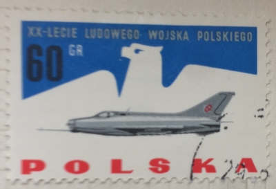 Почтовая марка Польша (Polska) Eagle and jet fighter plane | Год выпуска 1963 | Код каталога Михеля (Michel) PL 1427