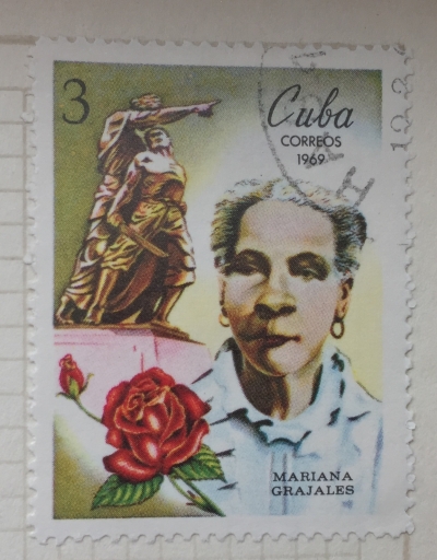 Почтовая марка Куба (Cuba correos) Mariana Grajales, rose and statue | Год выпуска 1969 | Код каталога Михеля (Michel) CU 1457