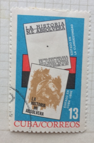 Почтовая марка Куба (Cuba correos) History Will Absolve Me, book by Fidel Castro | Год выпуска 1964 | Код каталога Михеля (Michel) CU 909