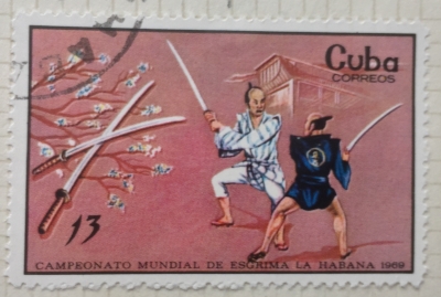 Почтовая марка Куба (Cuba correos) Campionato Mundial de Escrima - La Havana | Год выпуска 1969 | Код каталога Михеля (Michel) CU 1513