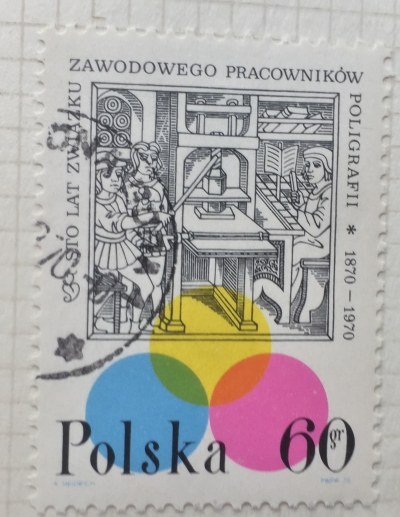 Почтовая марка Польша (Polska) Medieval Print Shop and Modern Color Proofs | Год выпуска 1970 | Код каталога Михеля (Michel) PL 1987