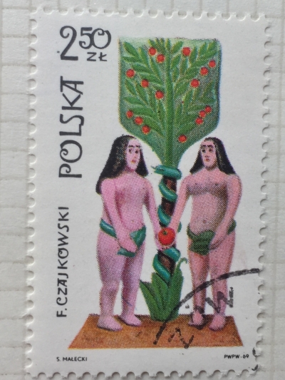 Почтовая марка Польша (Polska) Adam and Eve | Год выпуска 1969 | Код каталога Михеля (Michel) PL 1975
