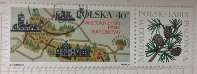 Почтовая марка Польша (Polska) Tourist map of Swietokrzyski National Park | Год выпуска 1969 | Код каталога Михеля (Michel) PL 1916Zf