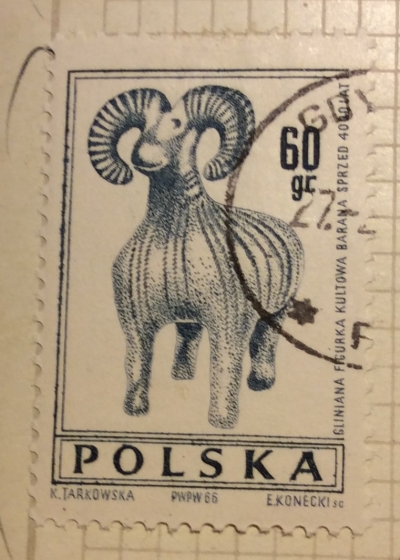 Почтовая марка Польша (Polska) Ceramic Ram, c. 4000 B.C. | Год выпуска 1966 | Код каталога Михеля (Michel) PL 1727