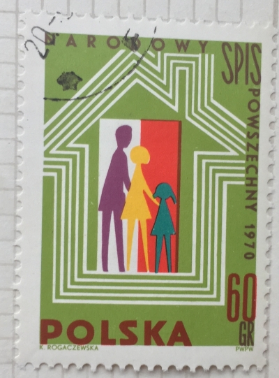 Почтовая марка Польша (Polska) Family, home and Polish flag | Год выпуска 1970 | Код каталога Михеля (Michel) PL 2027