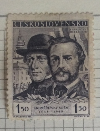 Почтовая марка Чехословакия (Ceskoslovensko) F.Palacký a F.L.Rieger | Год выпуска 1948 | Код каталога Михеля (Michel) CS 544