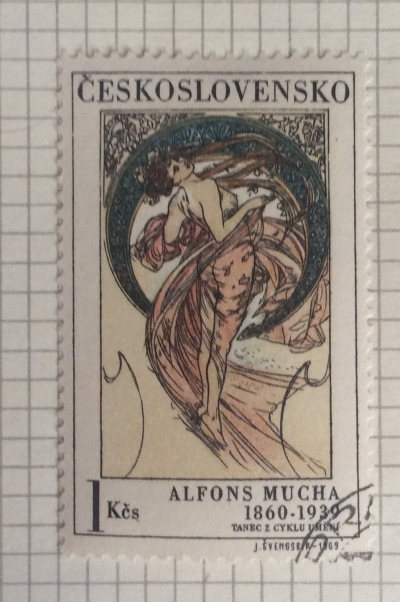 Почтовая марка Чехословакия (Ceskoslovensko) Alfons Mucha: Dance | Год выпуска 1967 | Код каталога Михеля (Michel) CS 1886